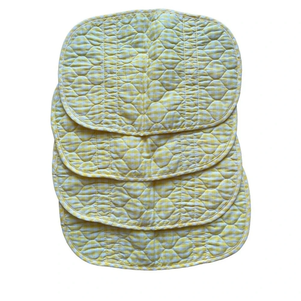 4 Adorable Vintage Quilted Placemats Yellow Checkered Quilted w/ Bows 70’s 80’s